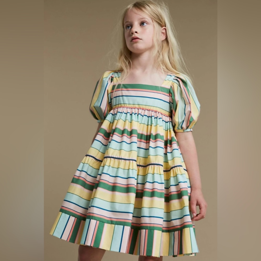The Middle Daughter Striped Cotton Puff Sleeve Dress. Size 5 years old.